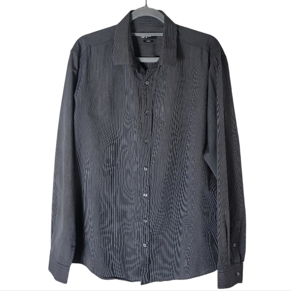 Bar III mens slim fit black white pinstripe stretch dress shirt large 16.5 36/37